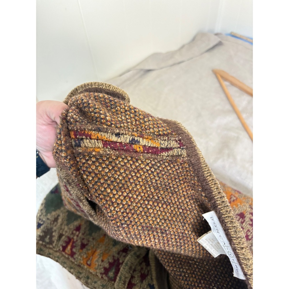 Doncaster Womens Wool Blend Tapestry Geometric Cardigan Sweater Burgundy Green S - Picture 6 of 7